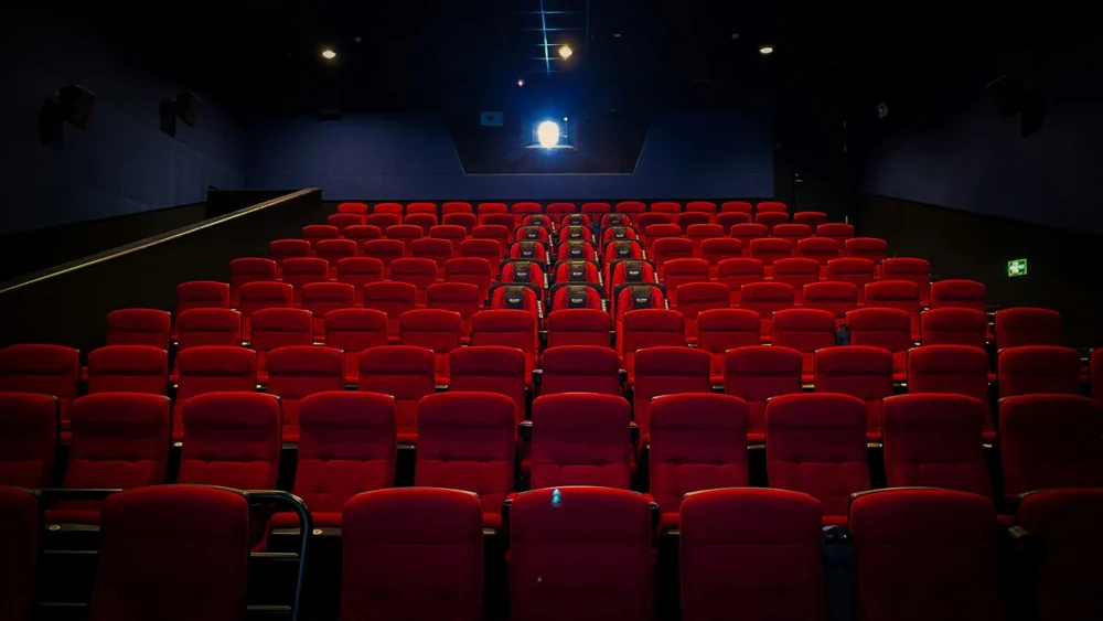 Cinema auditorium with red seats
